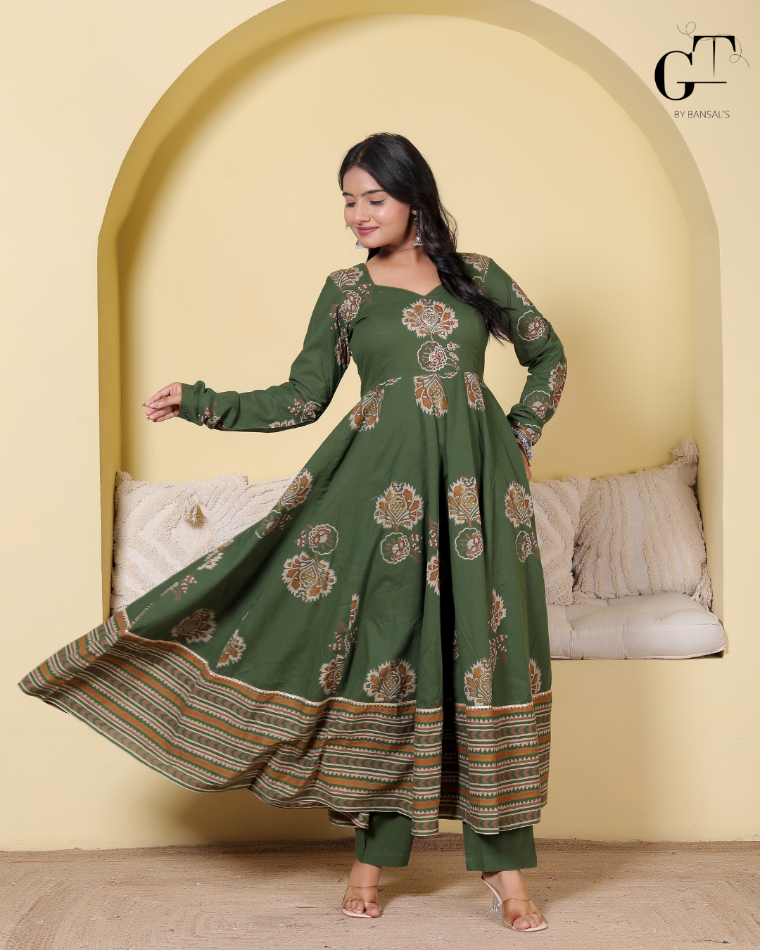 Olive Rangoli Anarkali Set