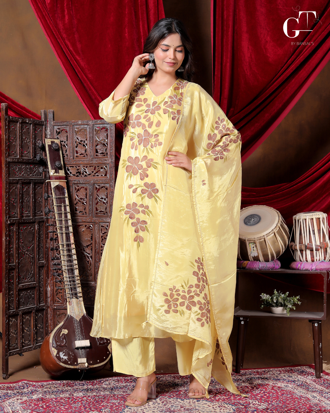 Golden Bloom Anarkali Set