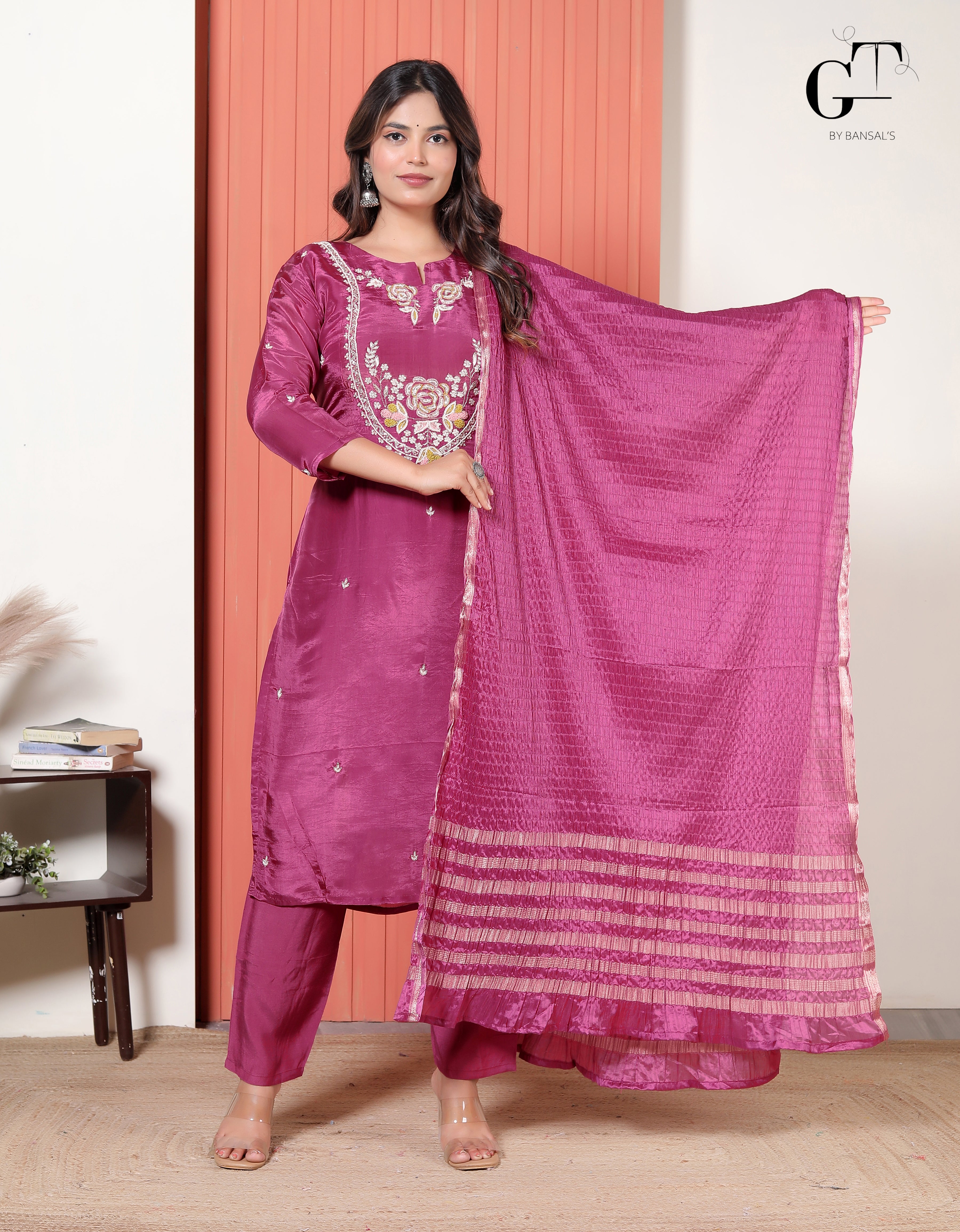 Magenta Gulnaar Kurti Set