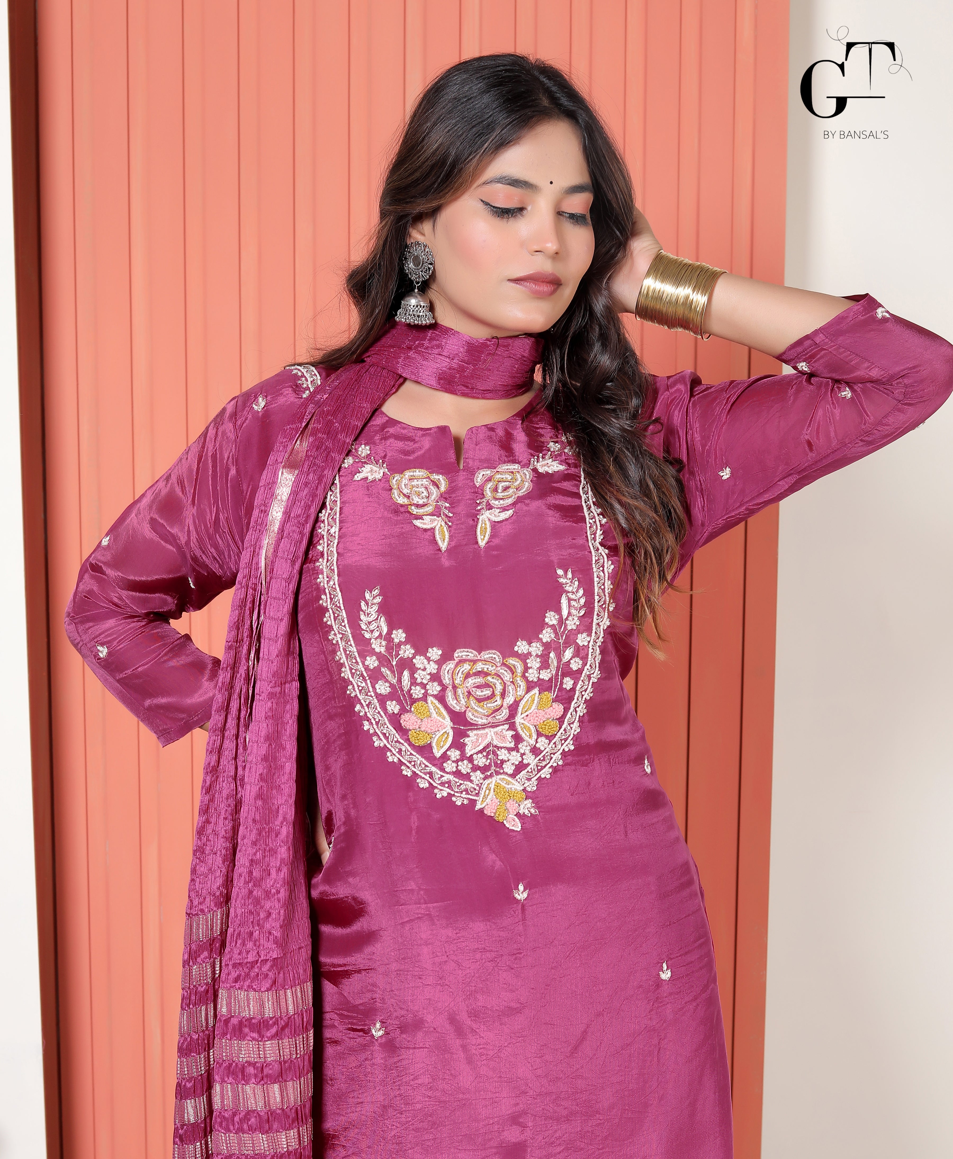 Magenta Gulnaar Kurti Set