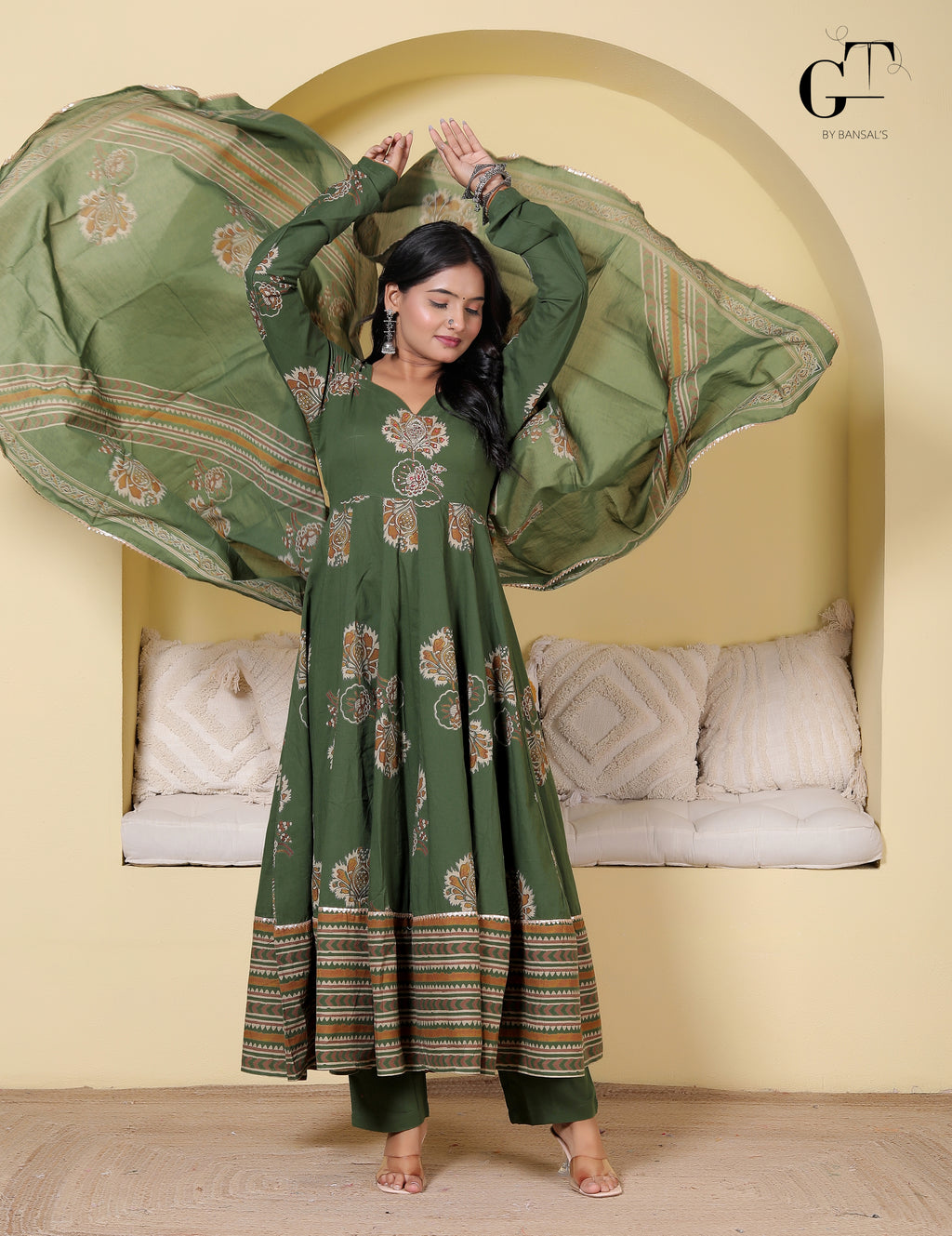 Olive Rangoli Anarkali Set