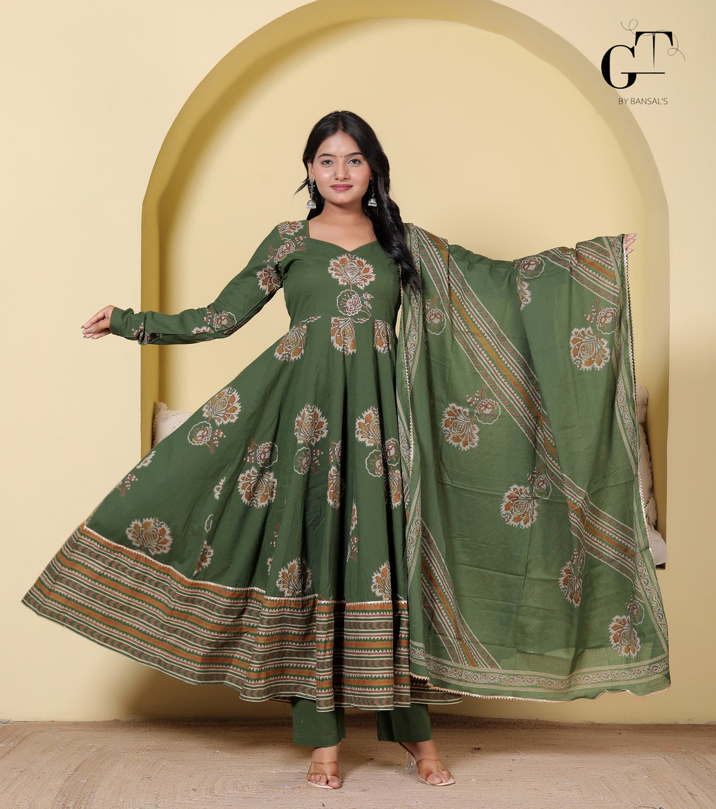Olive Rangoli Anarkali Set