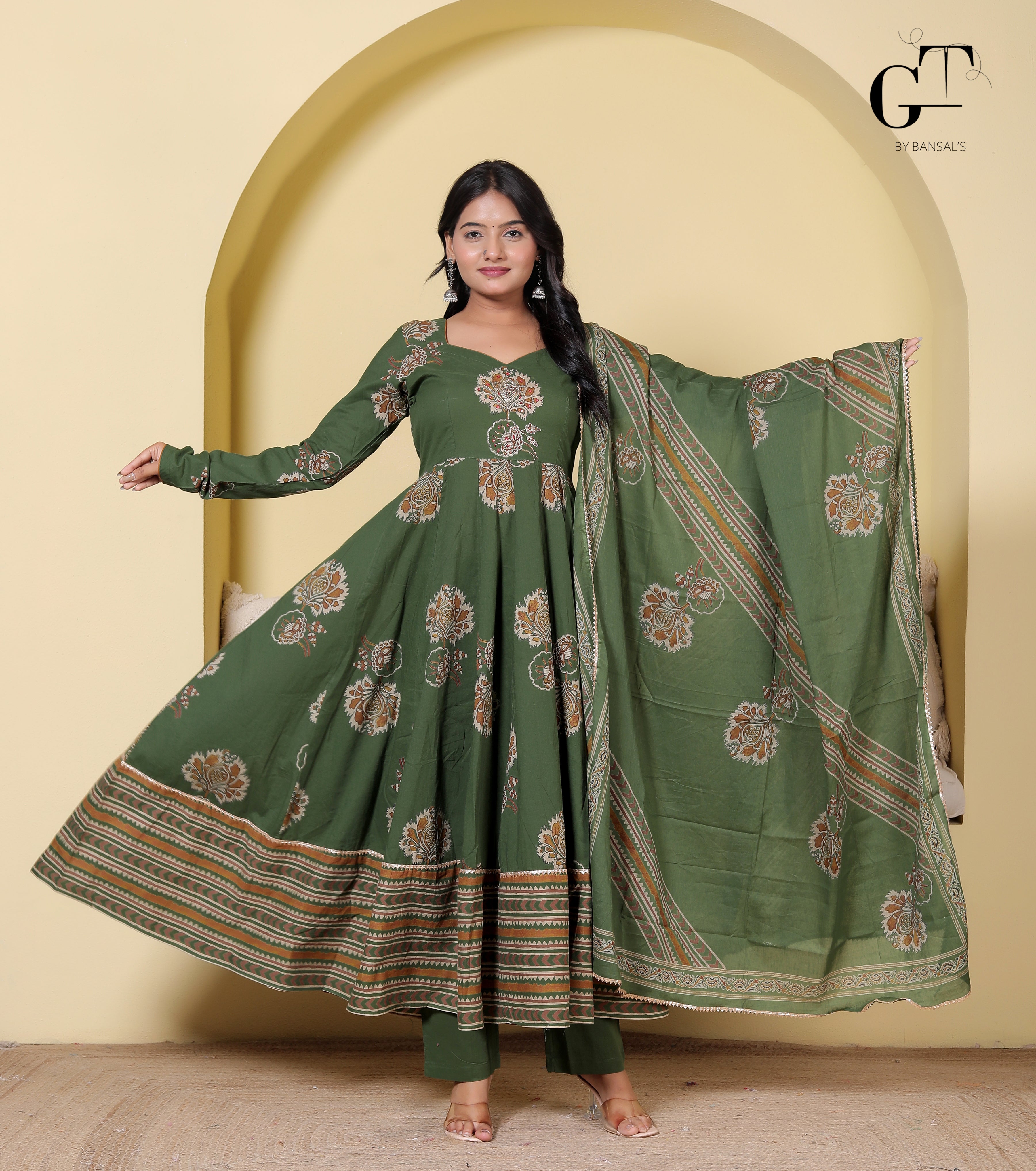 Olive Rangoli Anarkali Set
