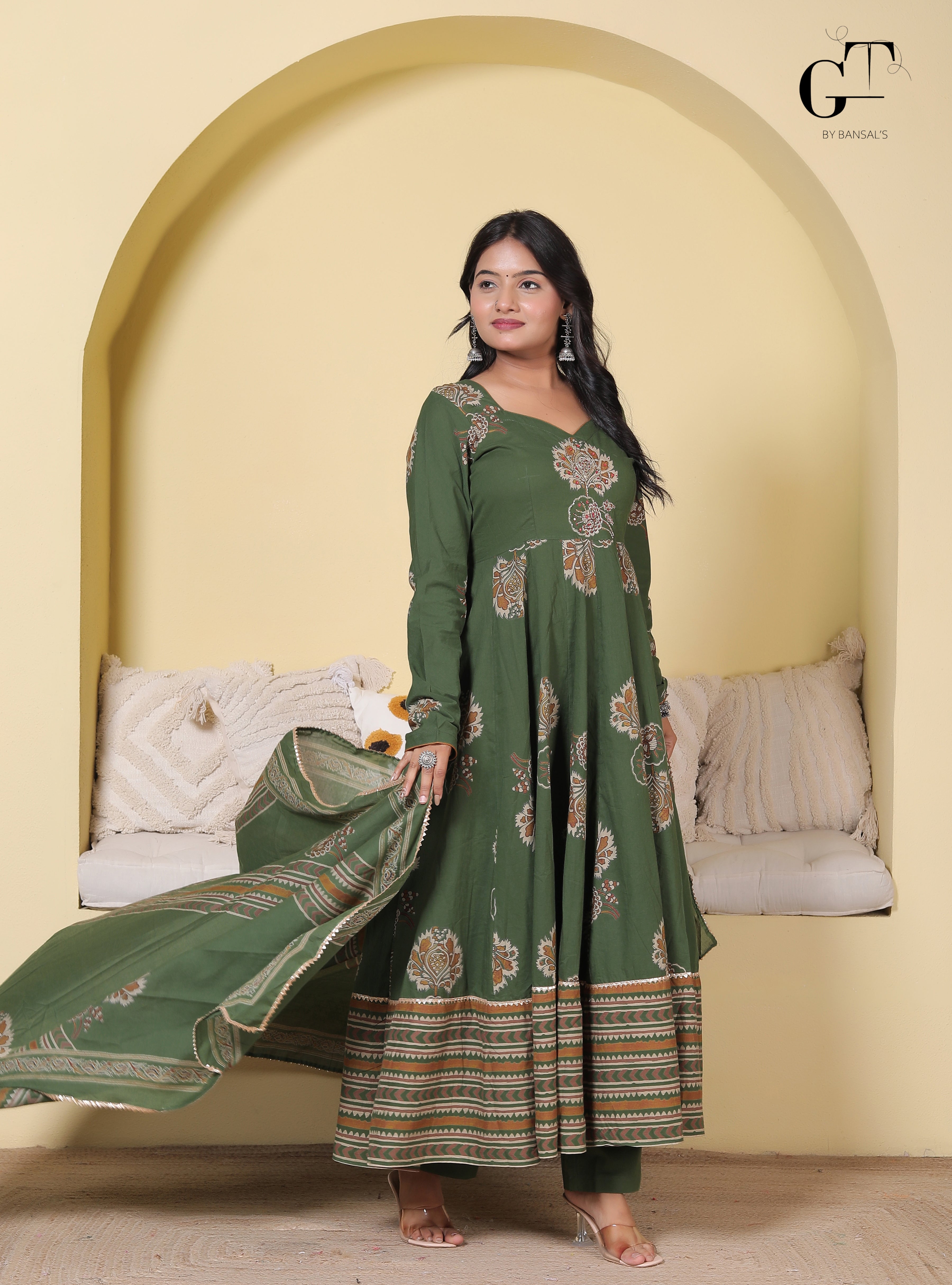Olive Rangoli Anarkali Set