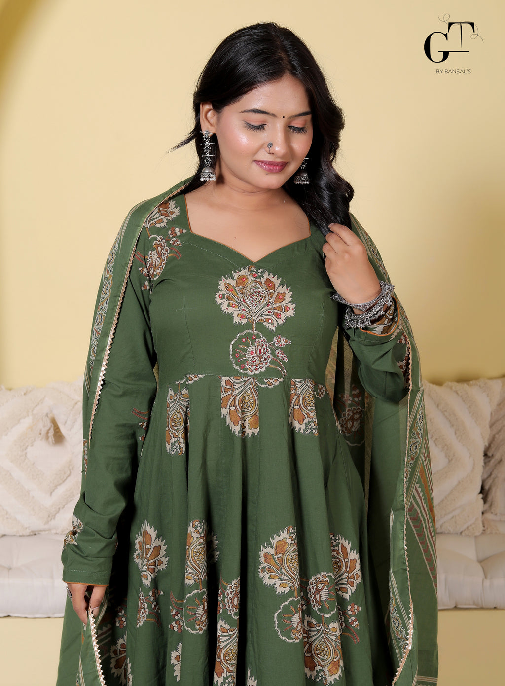 Olive Rangoli Anarkali Set