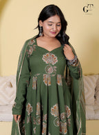 Olive Rangoli Anarkali Set