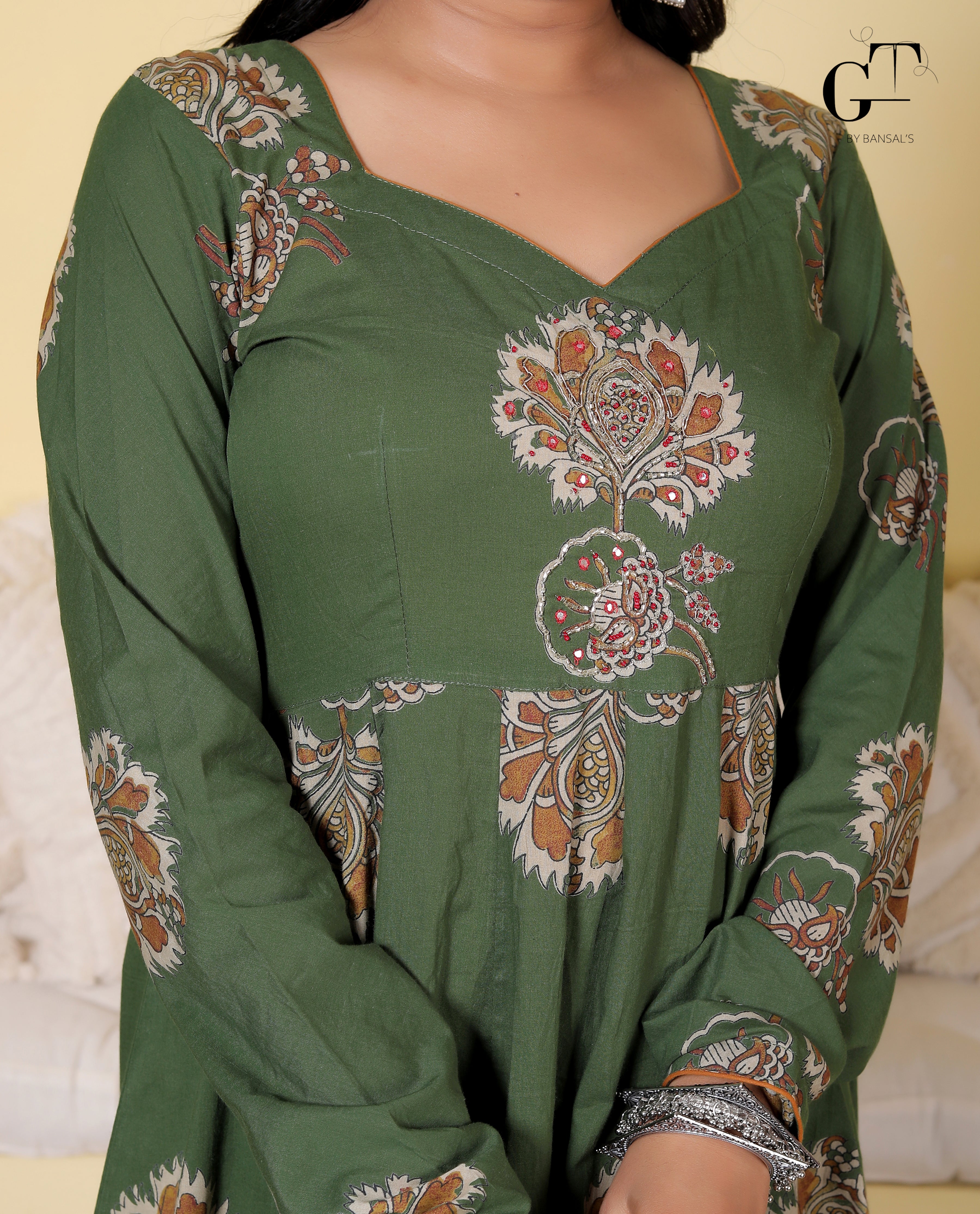 Olive Rangoli Anarkali Set
