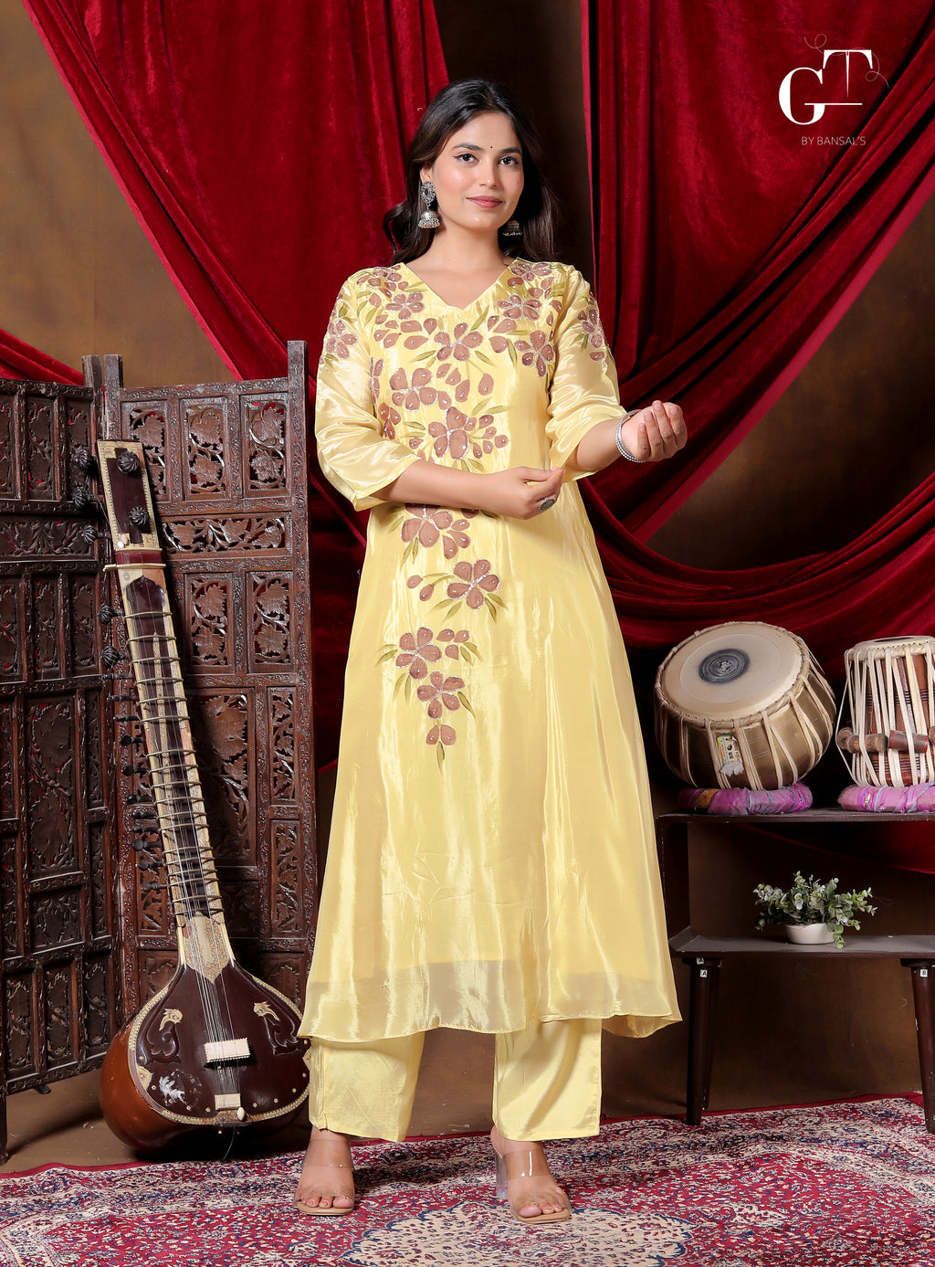 Golden Bloom Anarkali Set