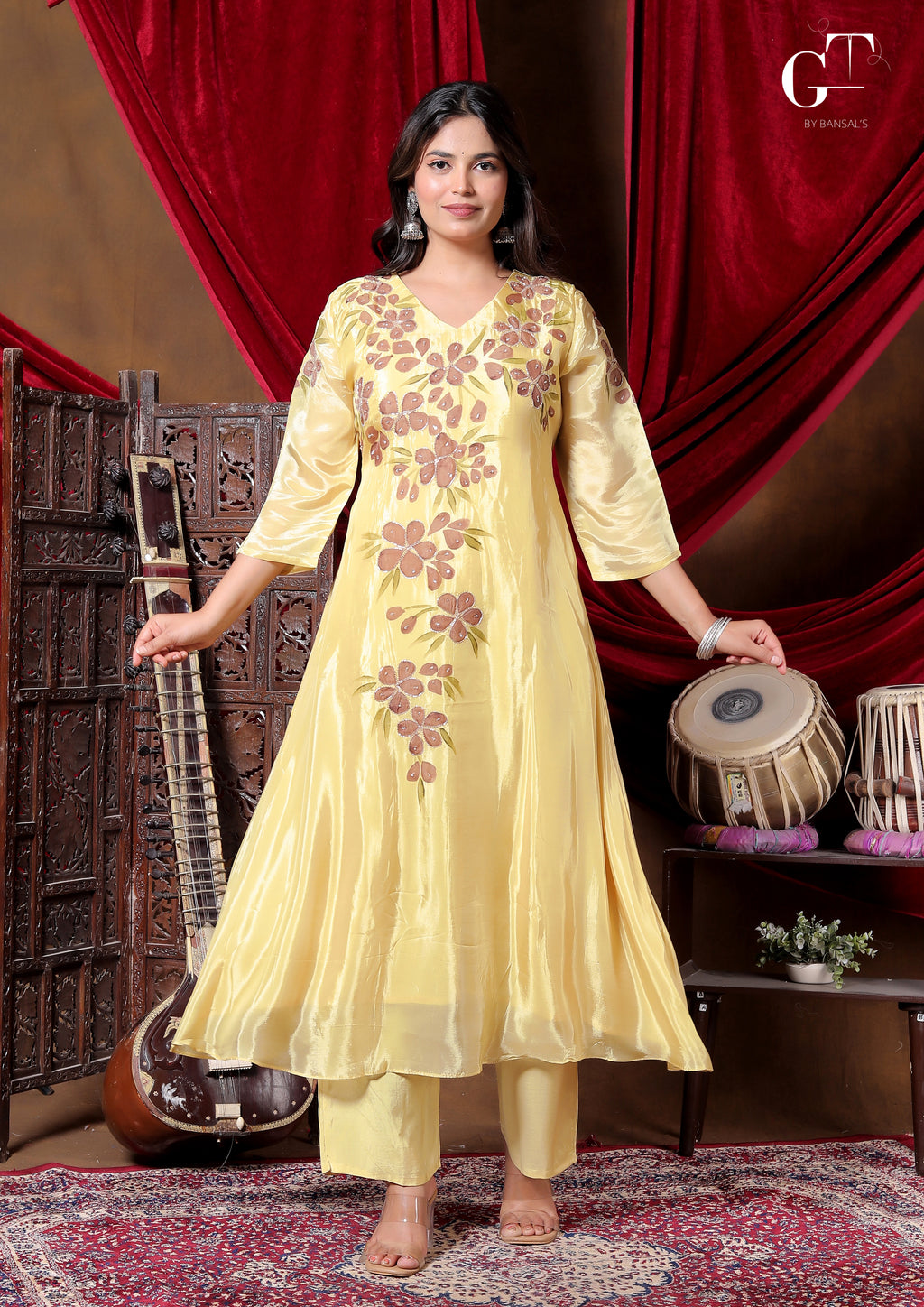 Golden Bloom Anarkali Set