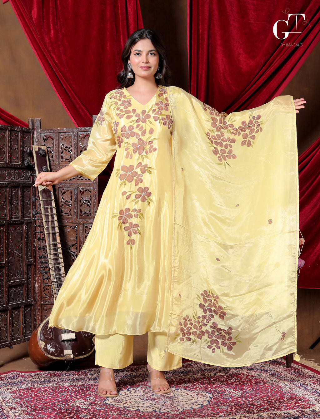 Golden Bloom Anarkali Set