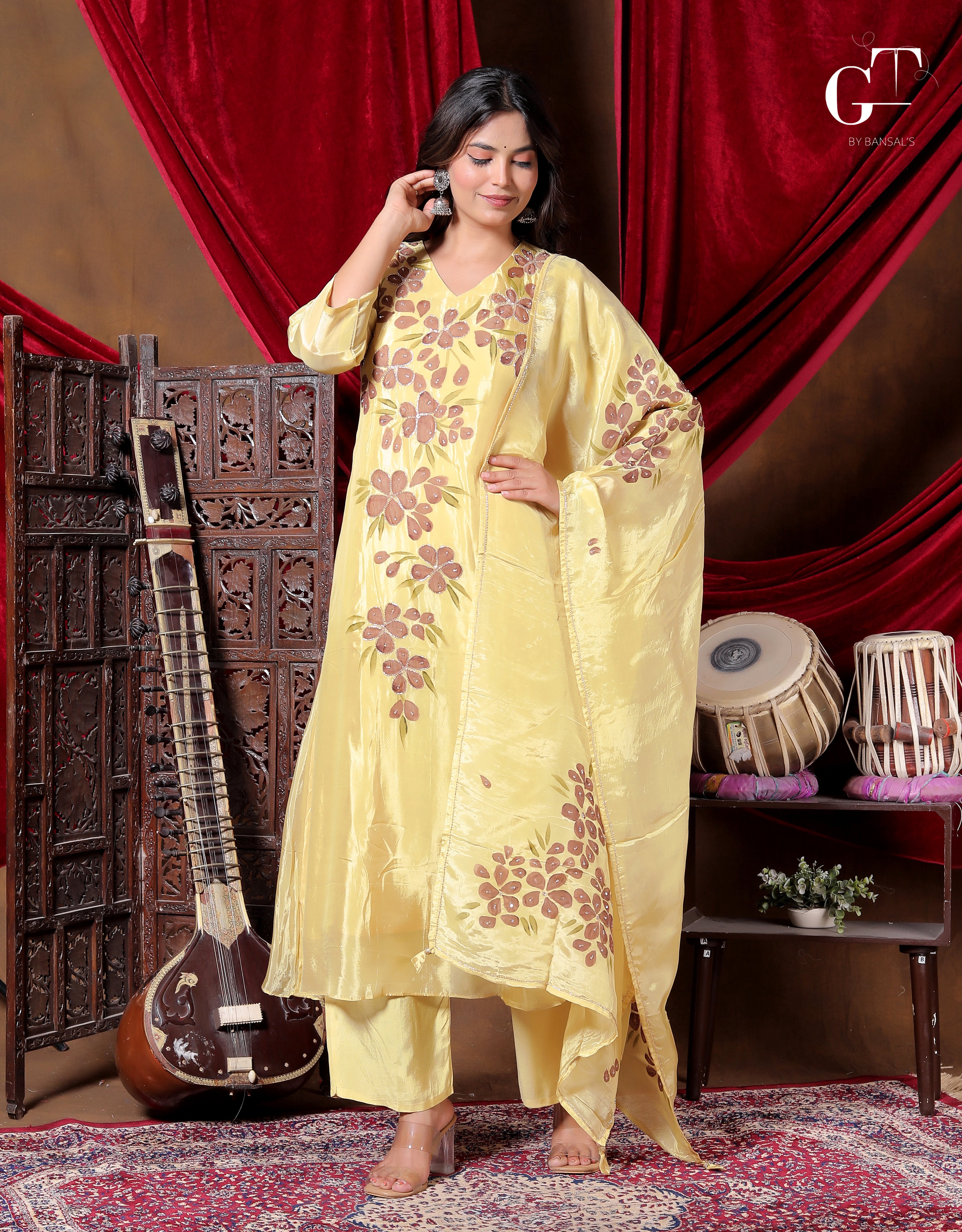 Golden Bloom Anarkali Set