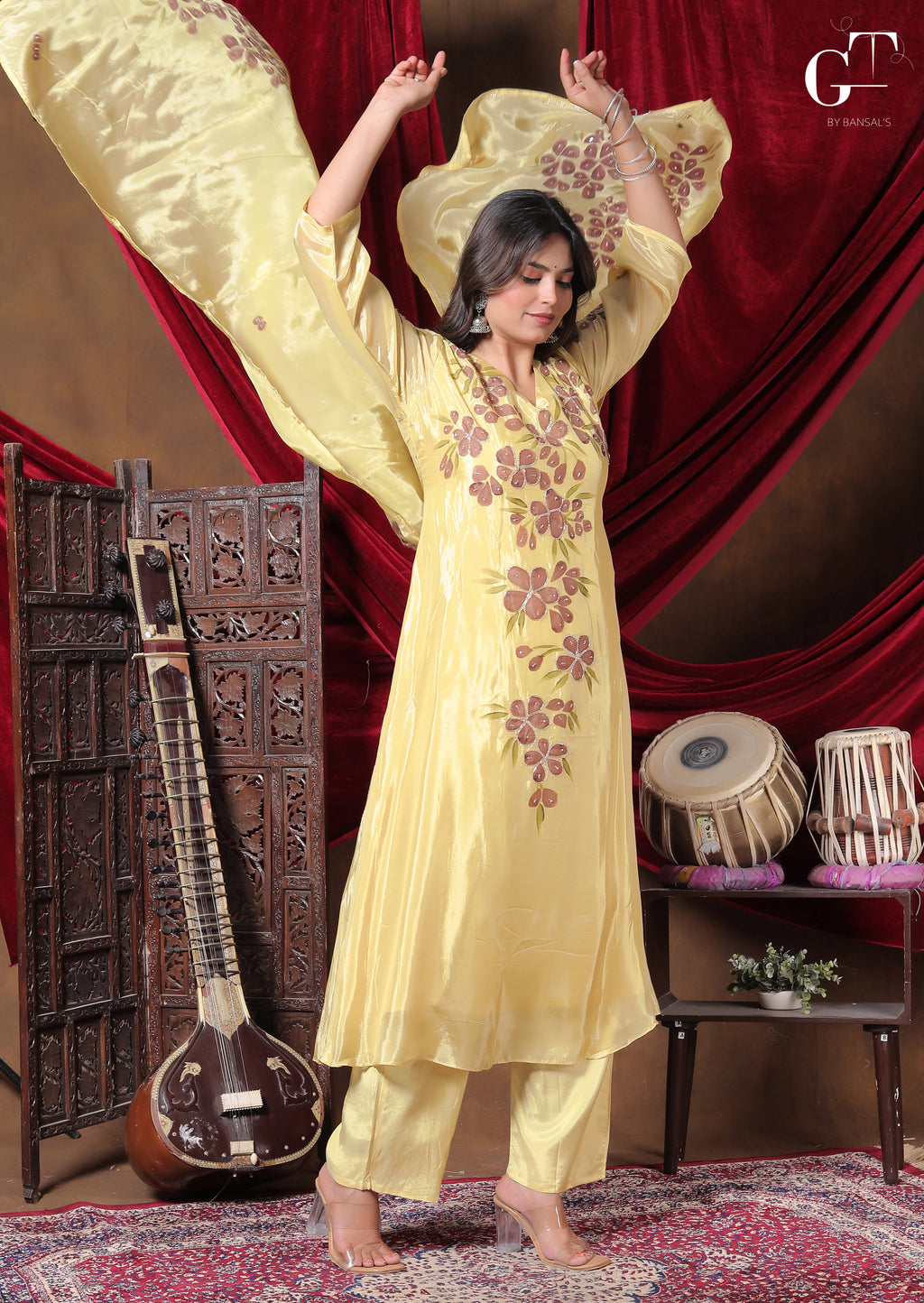 Golden Bloom Anarkali Set