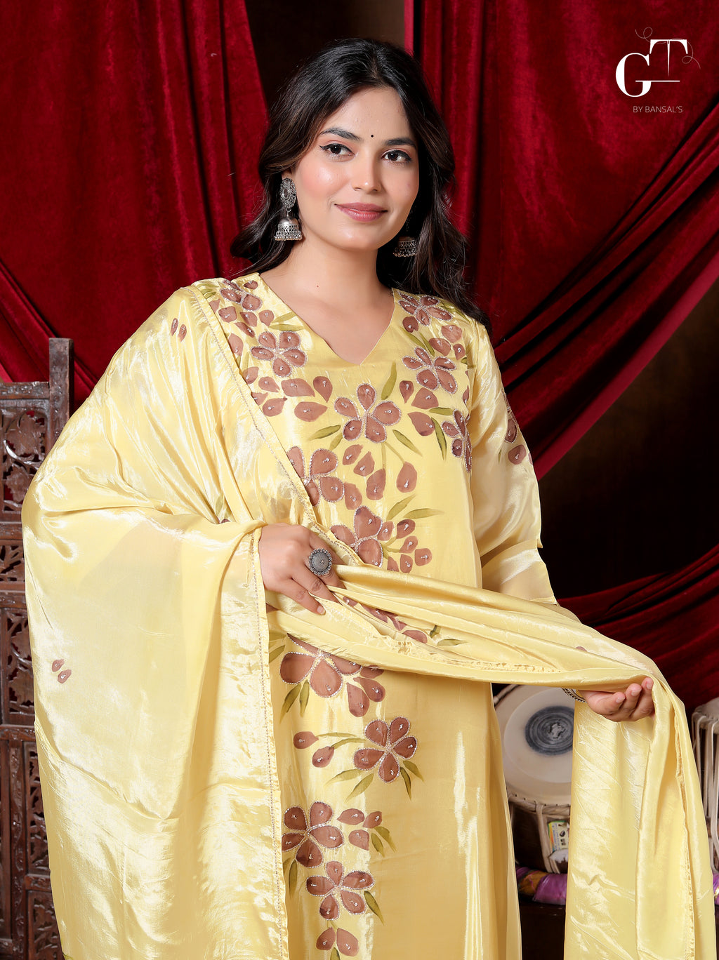 Golden Bloom Anarkali Set