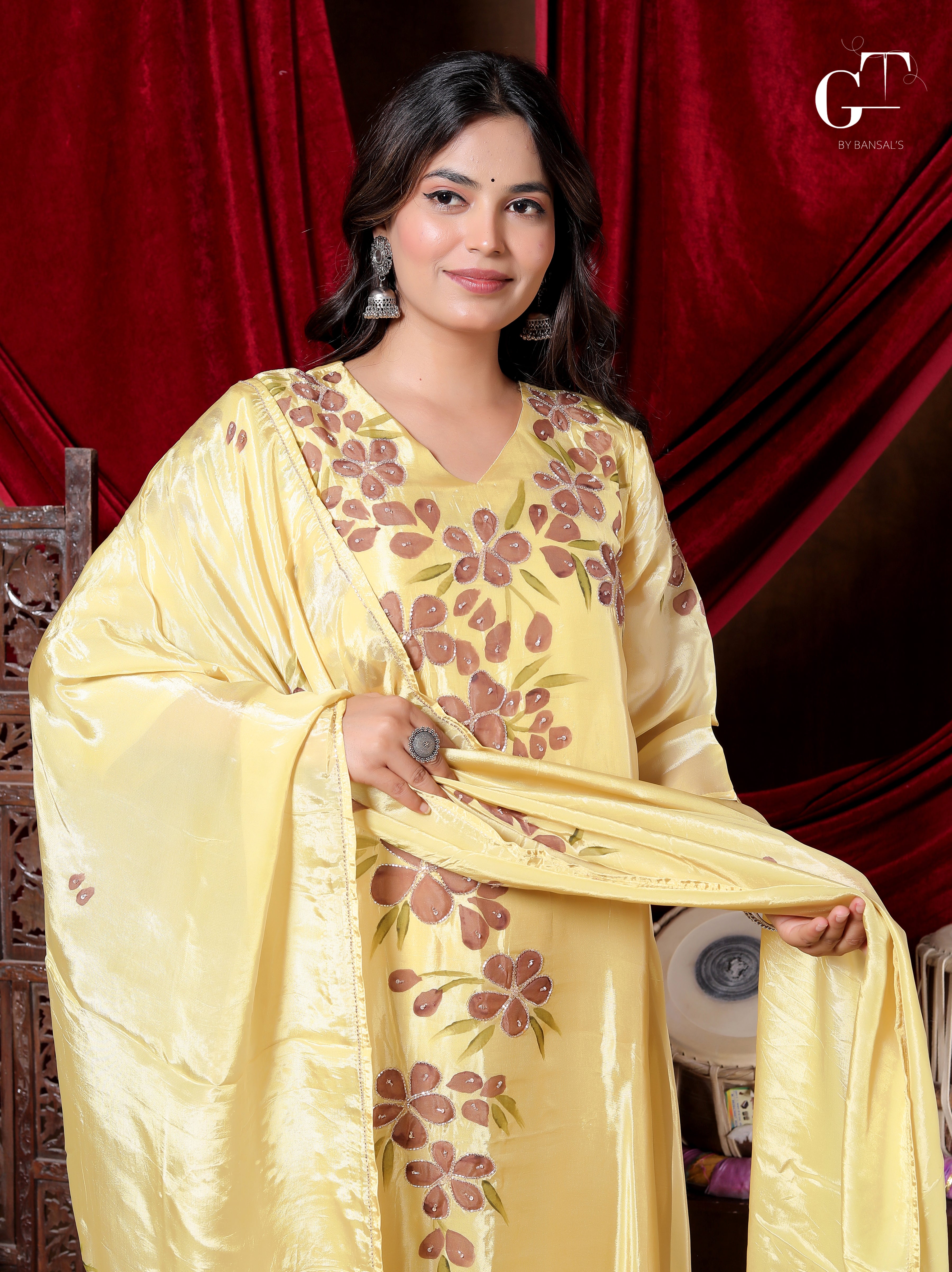 Golden Bloom Anarkali Set