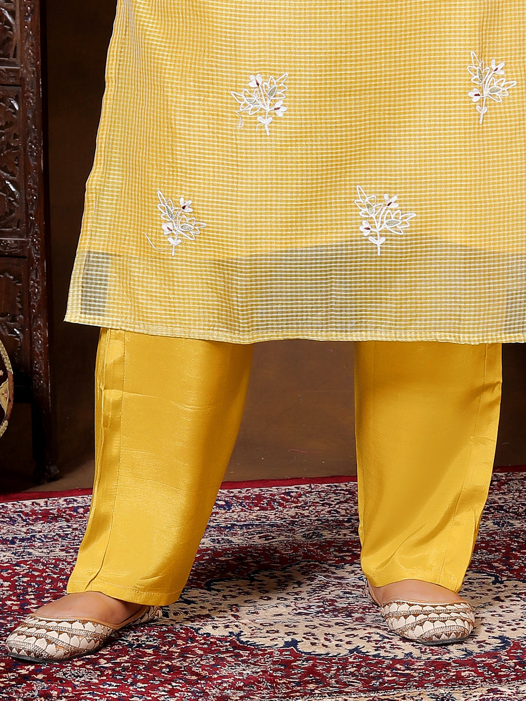 Sunhari Yellow Embroidered Suit Set