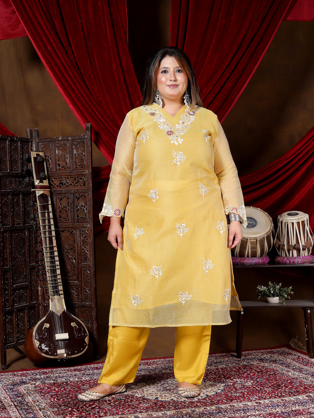 Sunhari Yellow Embroidered Suit Set