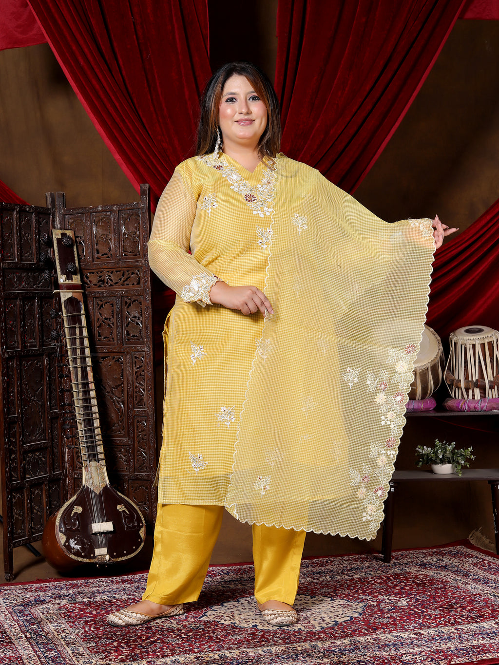 Sunhari Yellow Embroidered Suit Set