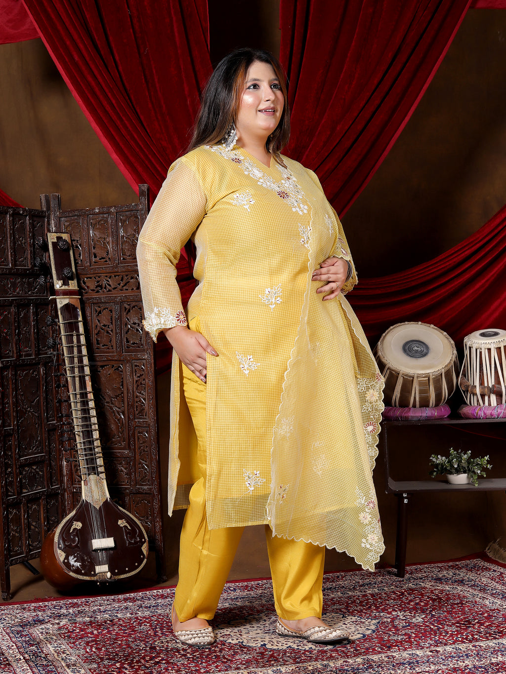 Sunhari Yellow Embroidered Suit Set