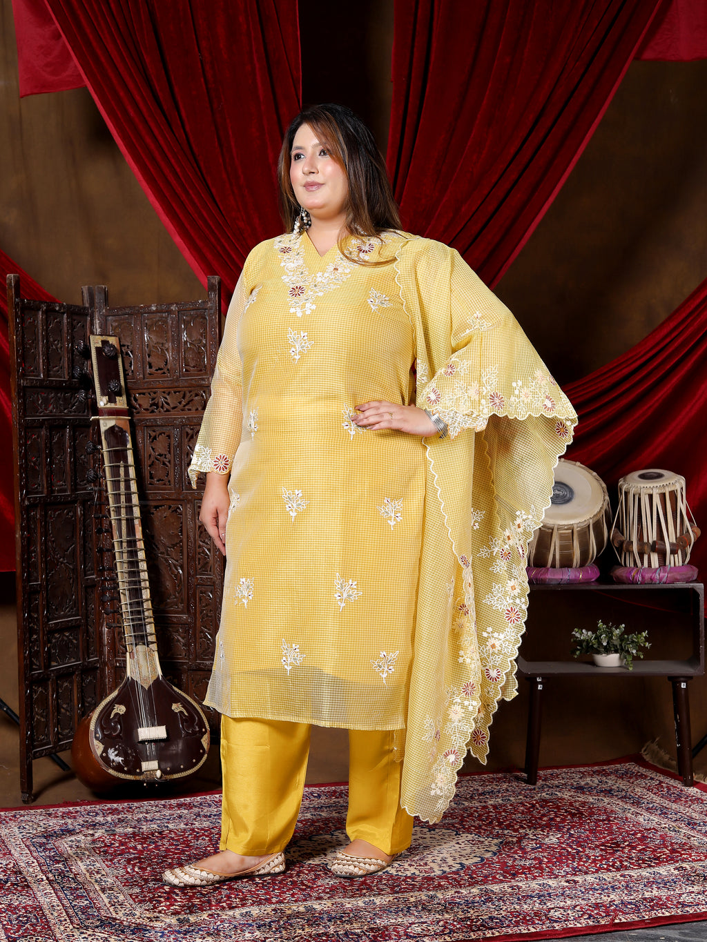 Sunhari Yellow Embroidered Suit Set