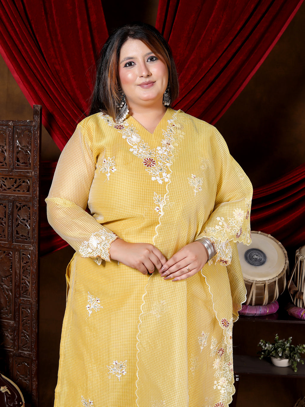 Sunhari Yellow Embroidered Suit Set