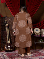 Chocolate Brown Printed Suit Set with Dupatta