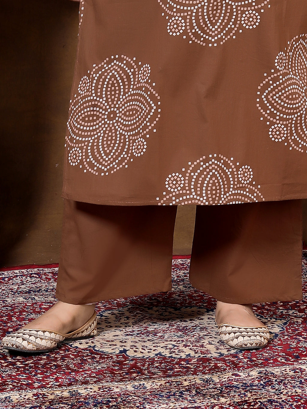Chocolate Brown Printed Suit Set with Dupatta