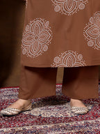 Chocolate Brown Printed Suit Set with Dupatta