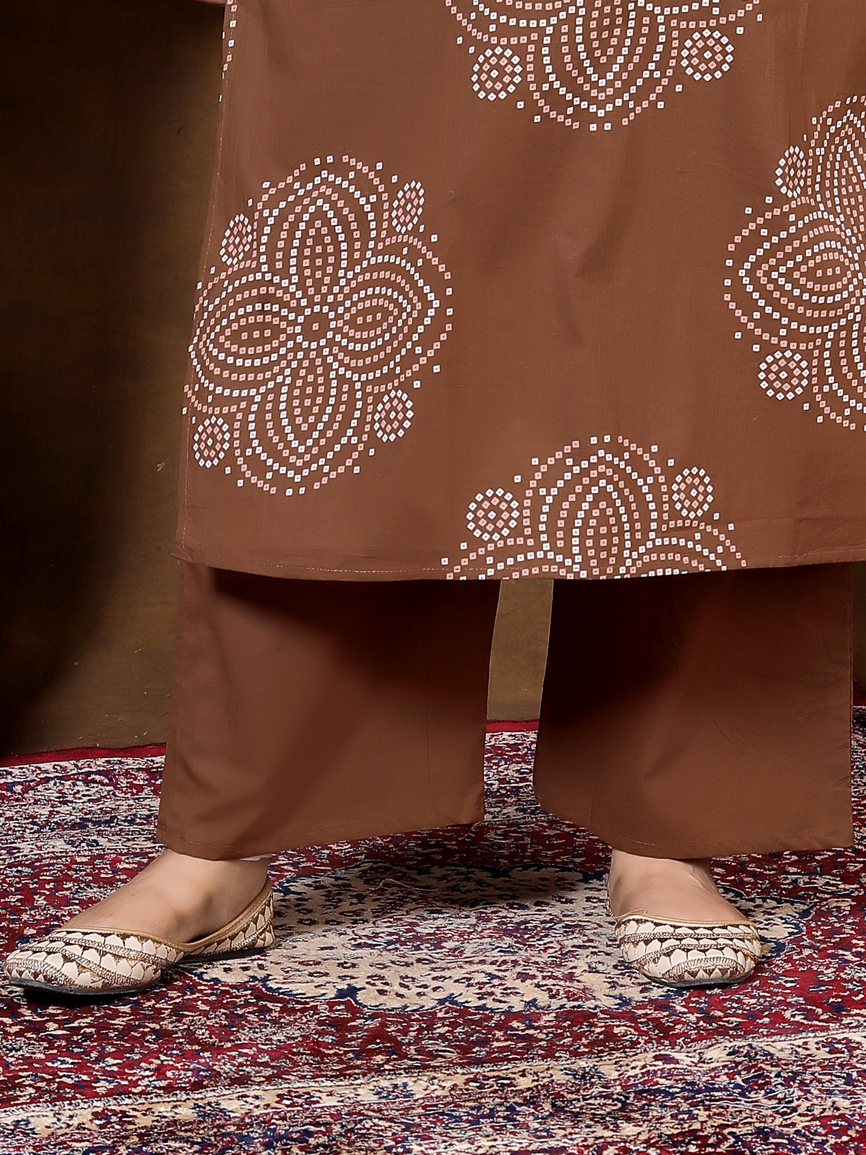 Chocolate Brown Printed Suit Set with Dupatta