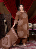 Chocolate Brown Printed Suit Set with Dupatta