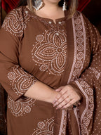 Chocolate Brown Printed Suit Set with Dupatta