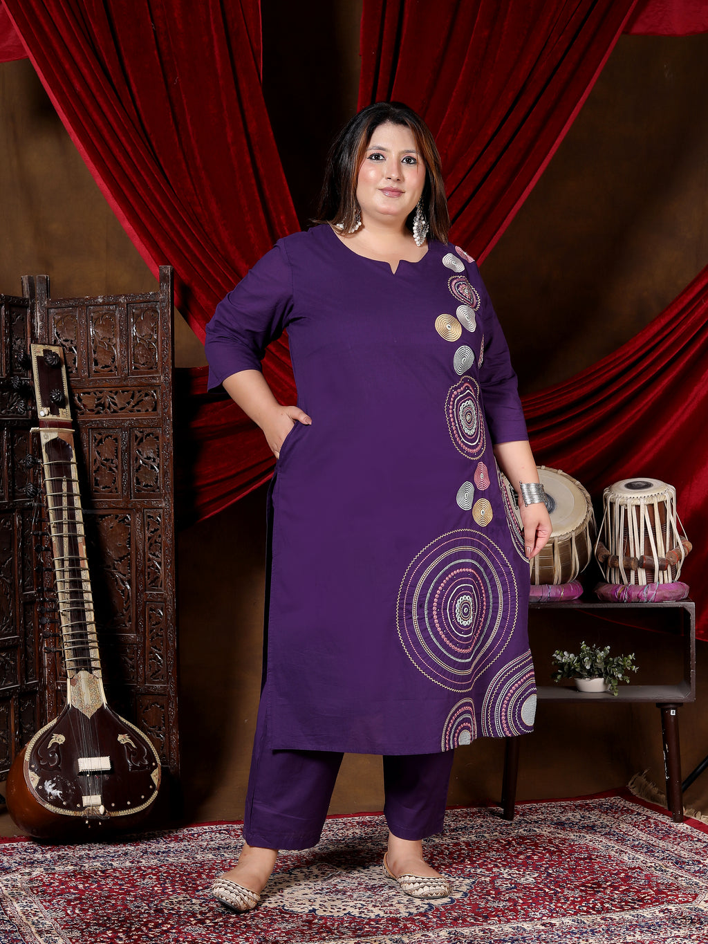 Purple Printed Suit Set with Dupatta