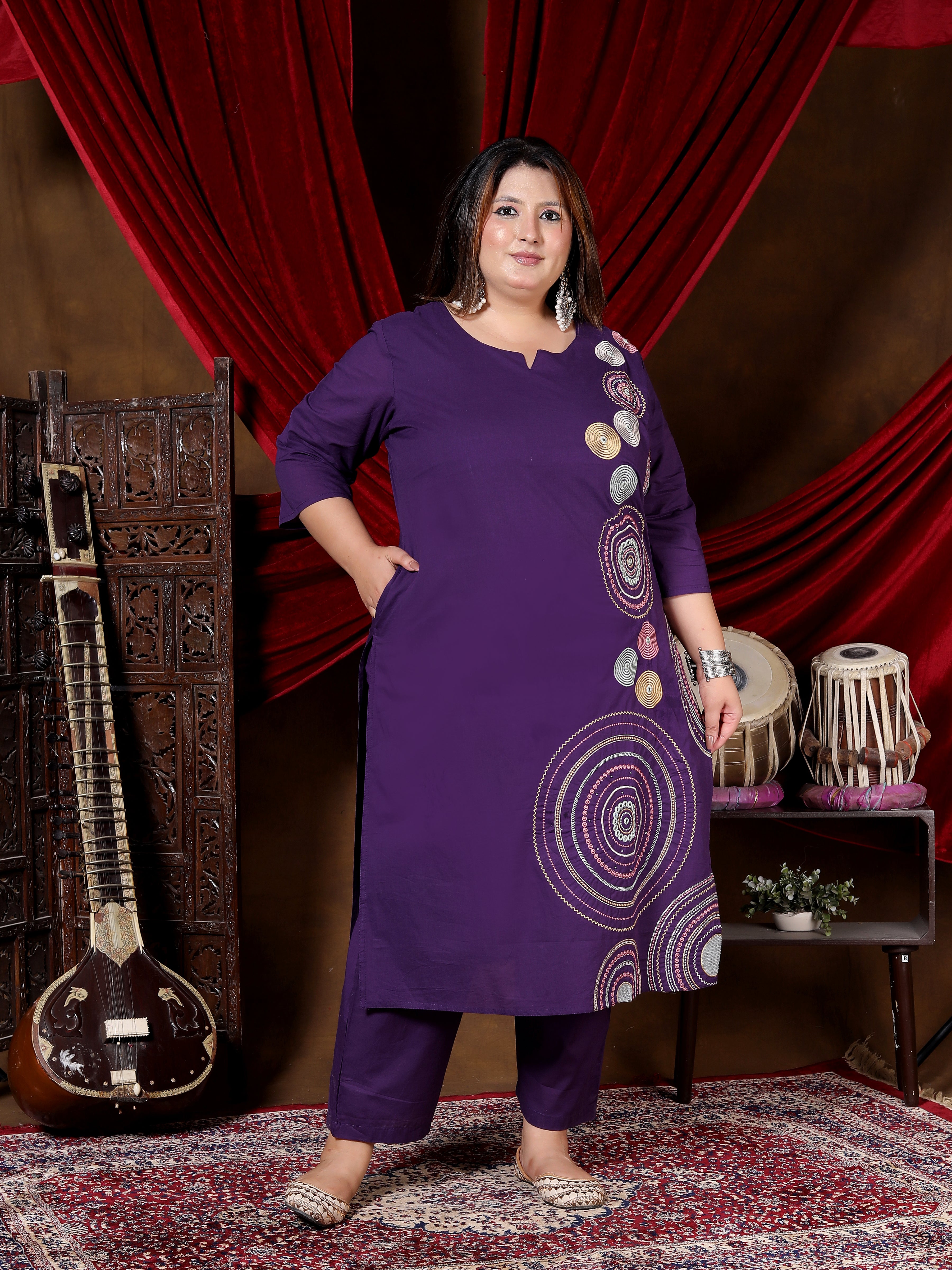 Purple Printed Suit Set with Dupatta