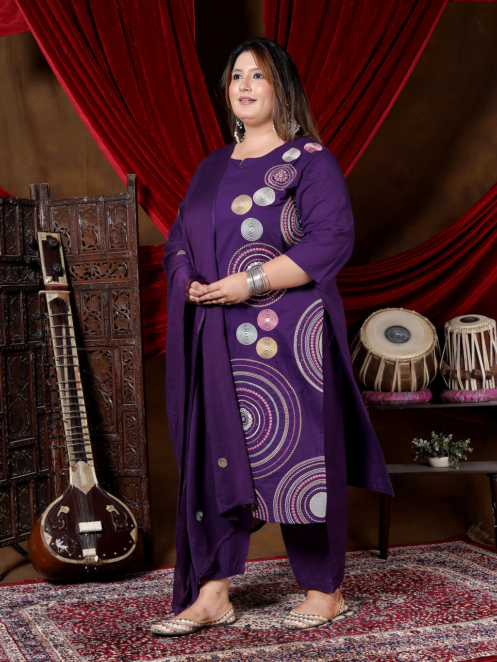 Purple Printed Suit Set with Dupatta