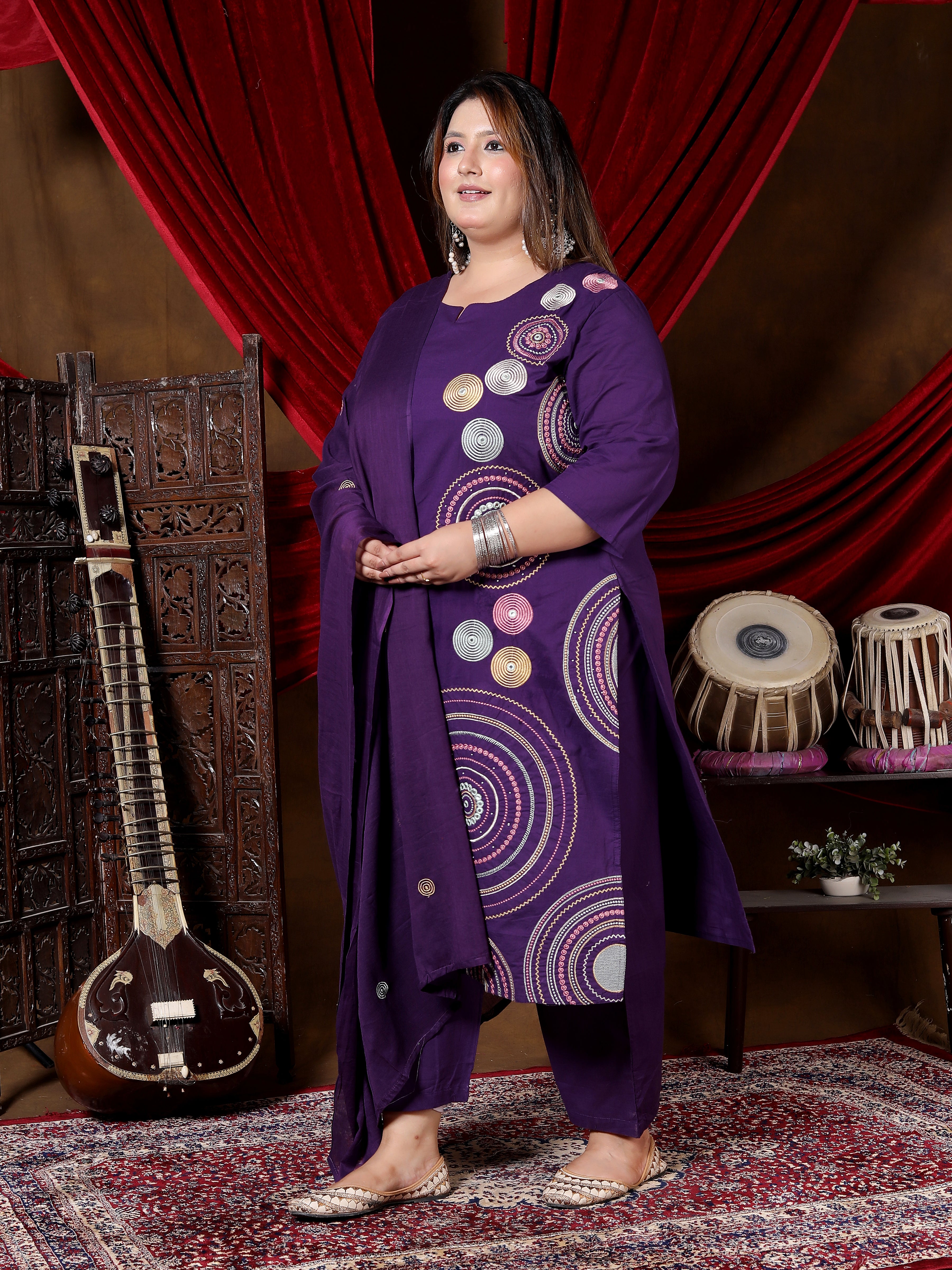 Purple Printed Suit Set with Dupatta