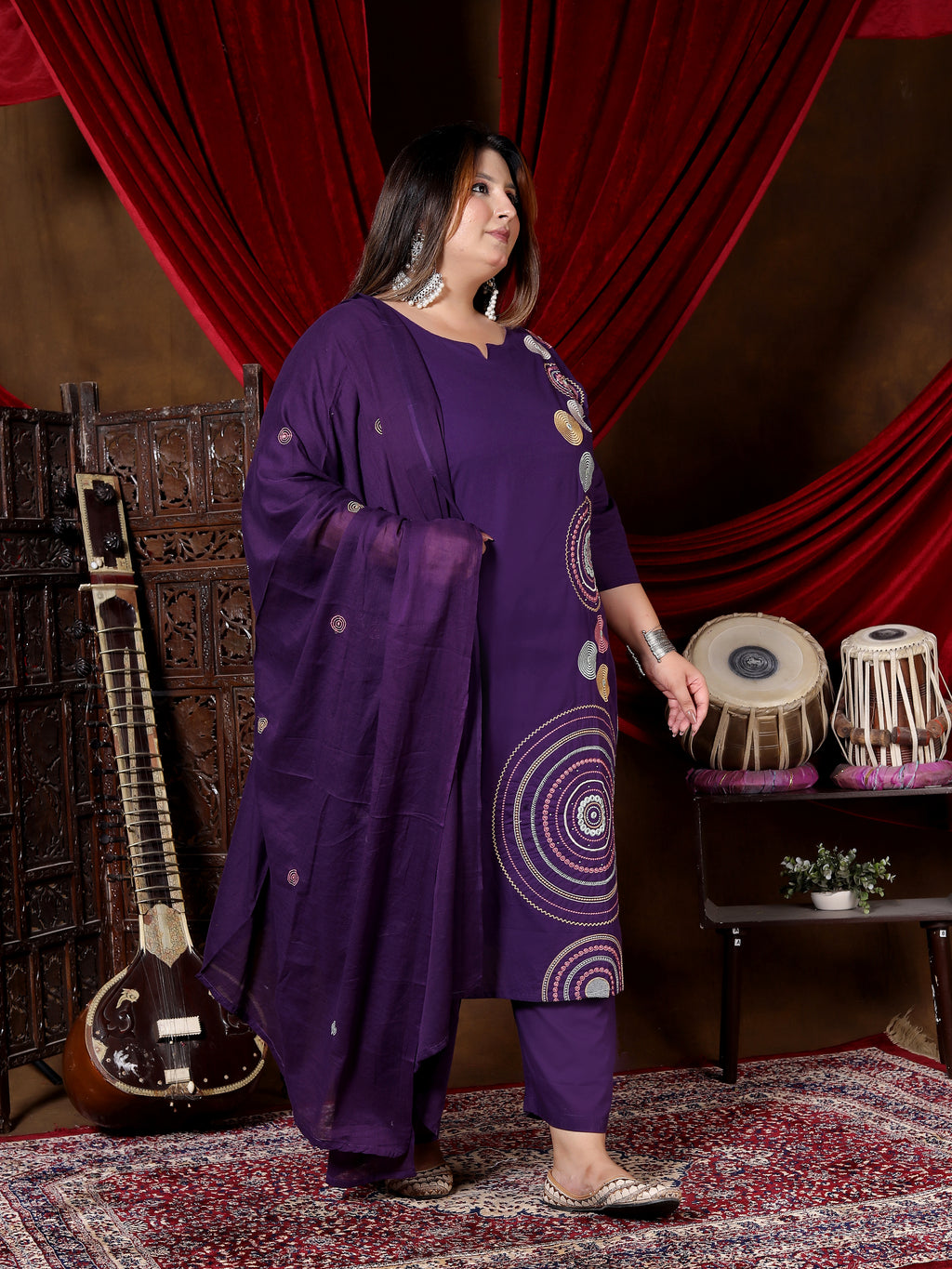 Purple Printed Suit Set with Dupatta