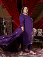 Purple Printed Suit Set with Dupatta