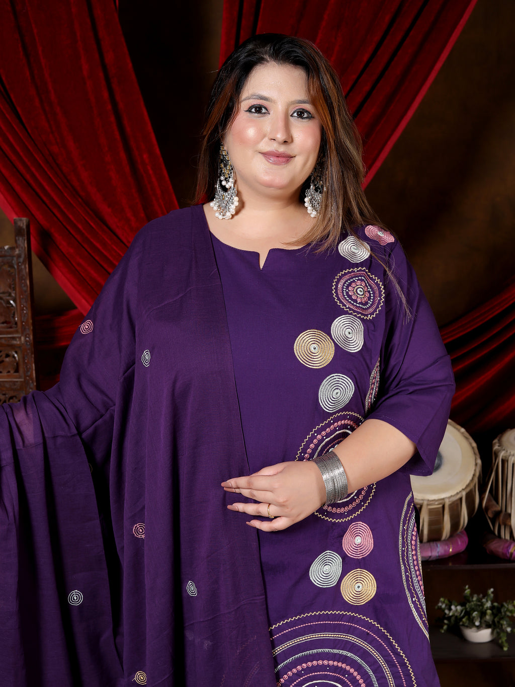 Purple Printed Suit Set with Dupatta