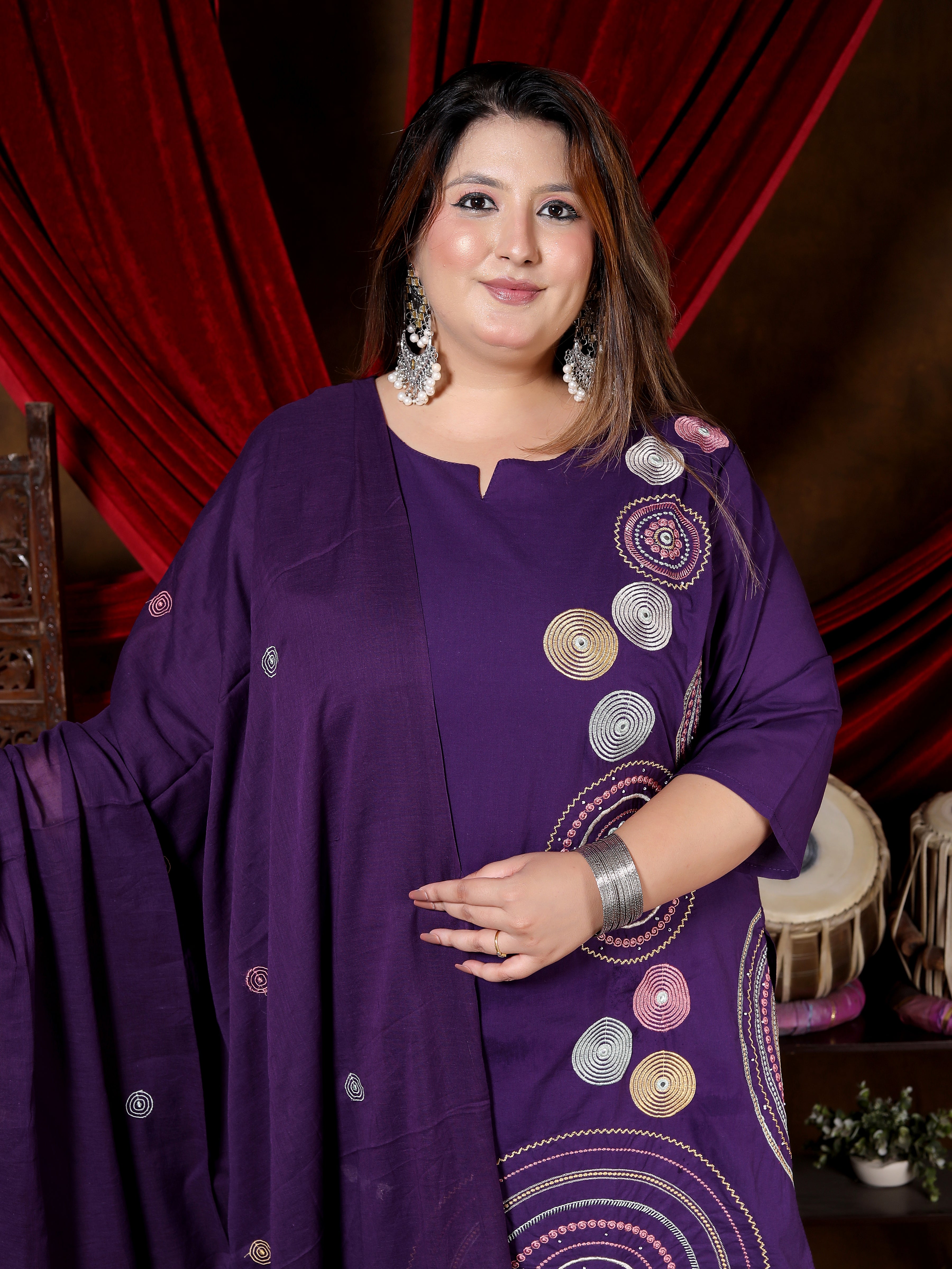 Purple Printed Suit Set with Dupatta