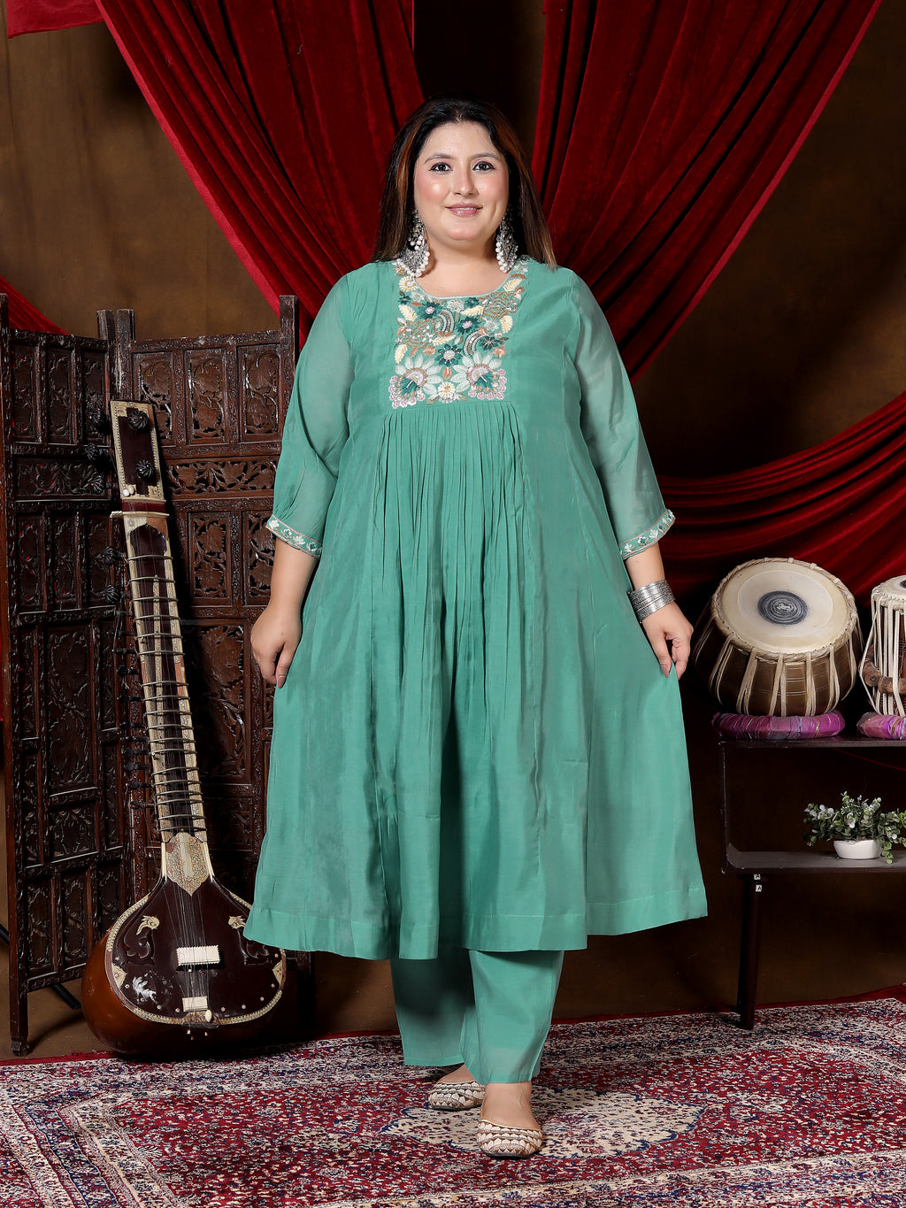 Sea Green Embroidered Anarkali Suit Set with Dupatta
