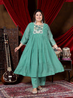 Sea Green Embroidered Anarkali Suit Set with Dupatta