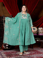 Sea Green Embroidered Anarkali Suit Set with Dupatta