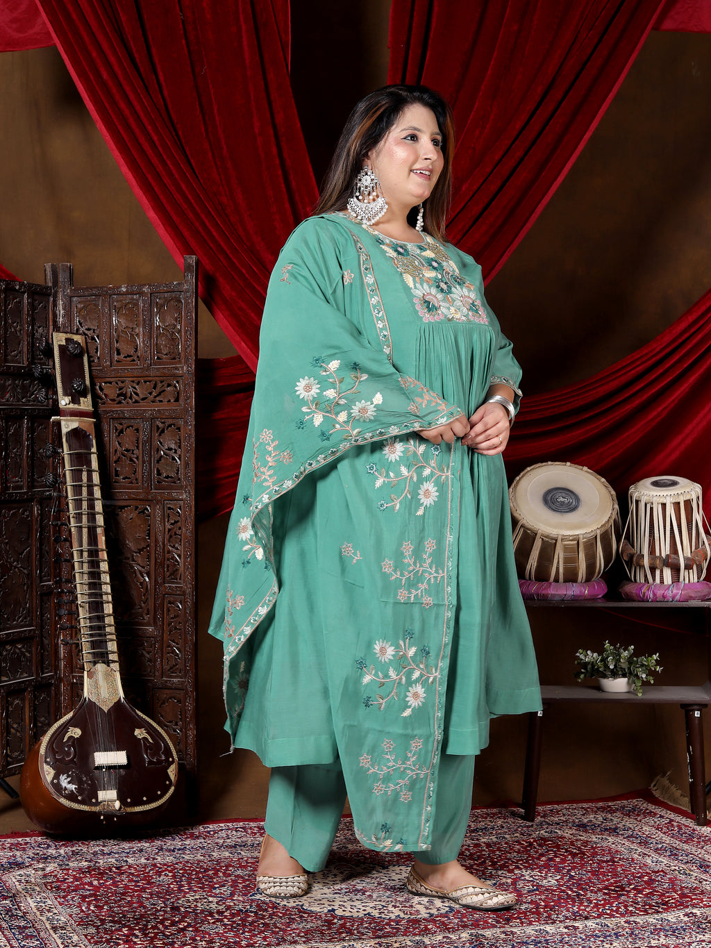Sea Green Embroidered Anarkali Suit Set with Dupatta