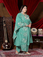 Sea Green Embroidered Anarkali Suit Set with Dupatta