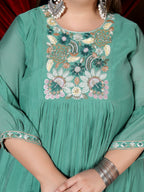 Sea Green Embroidered Anarkali Suit Set with Dupatta