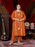 Elegant Rust Orange Embroidered Suit Set with Dupatta
