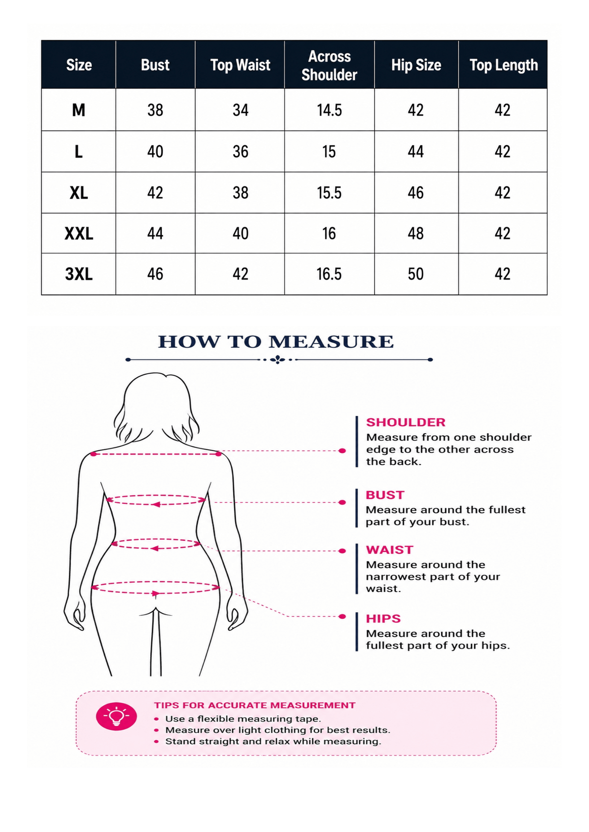 Size chart for 