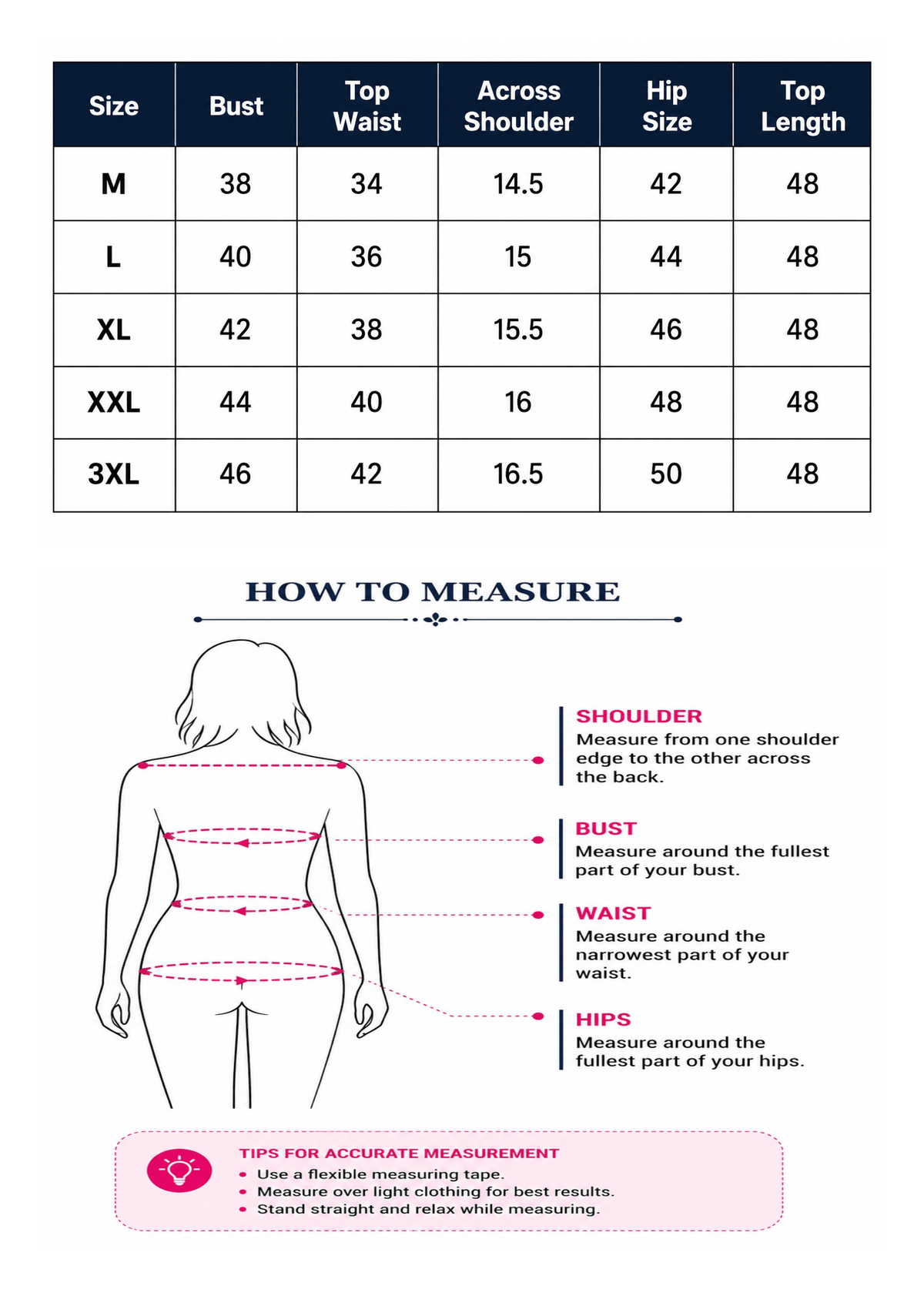 Size chart for 